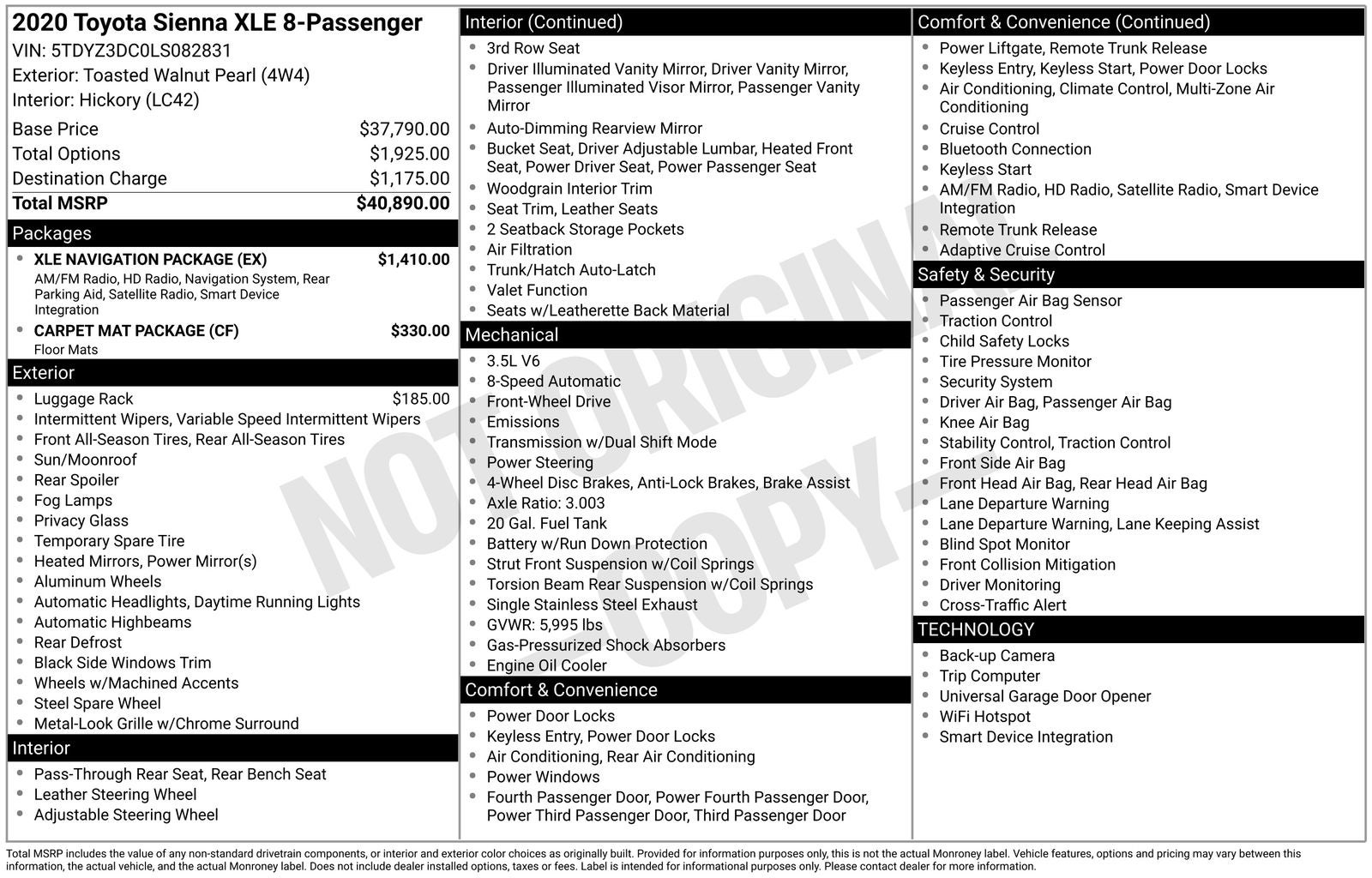 2020 Toyota Sienna XLE 8 Passenger